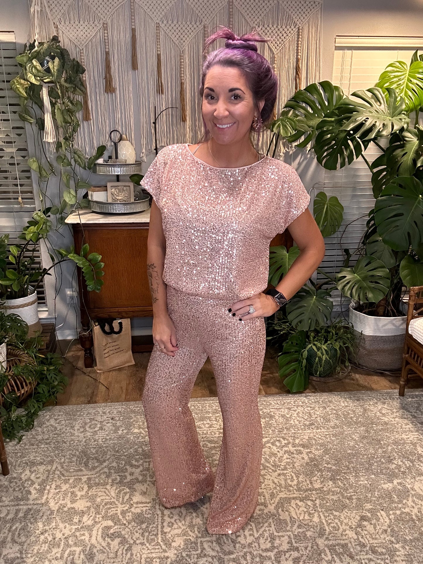 Rose Gold sequins pants set