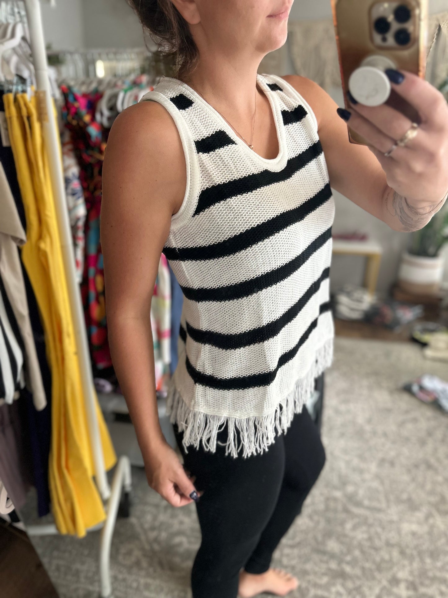 Black striped fringe Tank