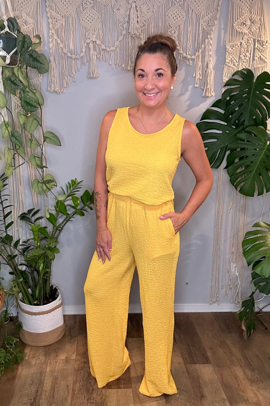 Yellow textured pant set