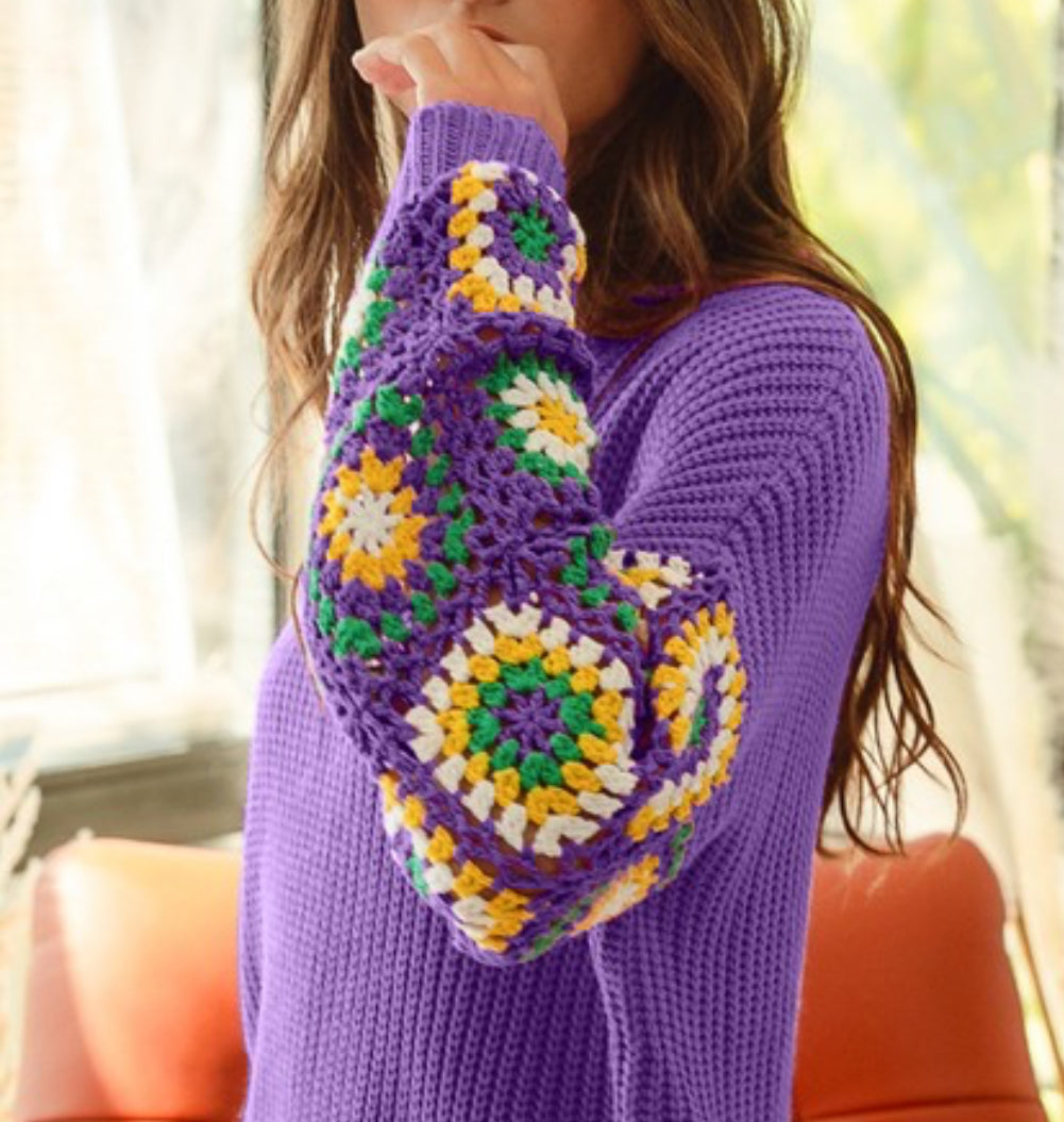 Granny Square Mardi Gras Sweater