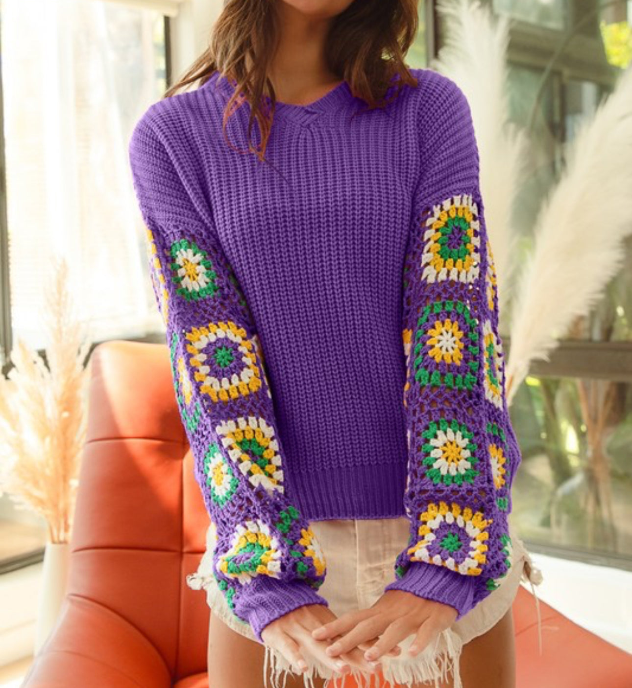 Granny Square Mardi Gras Sweater