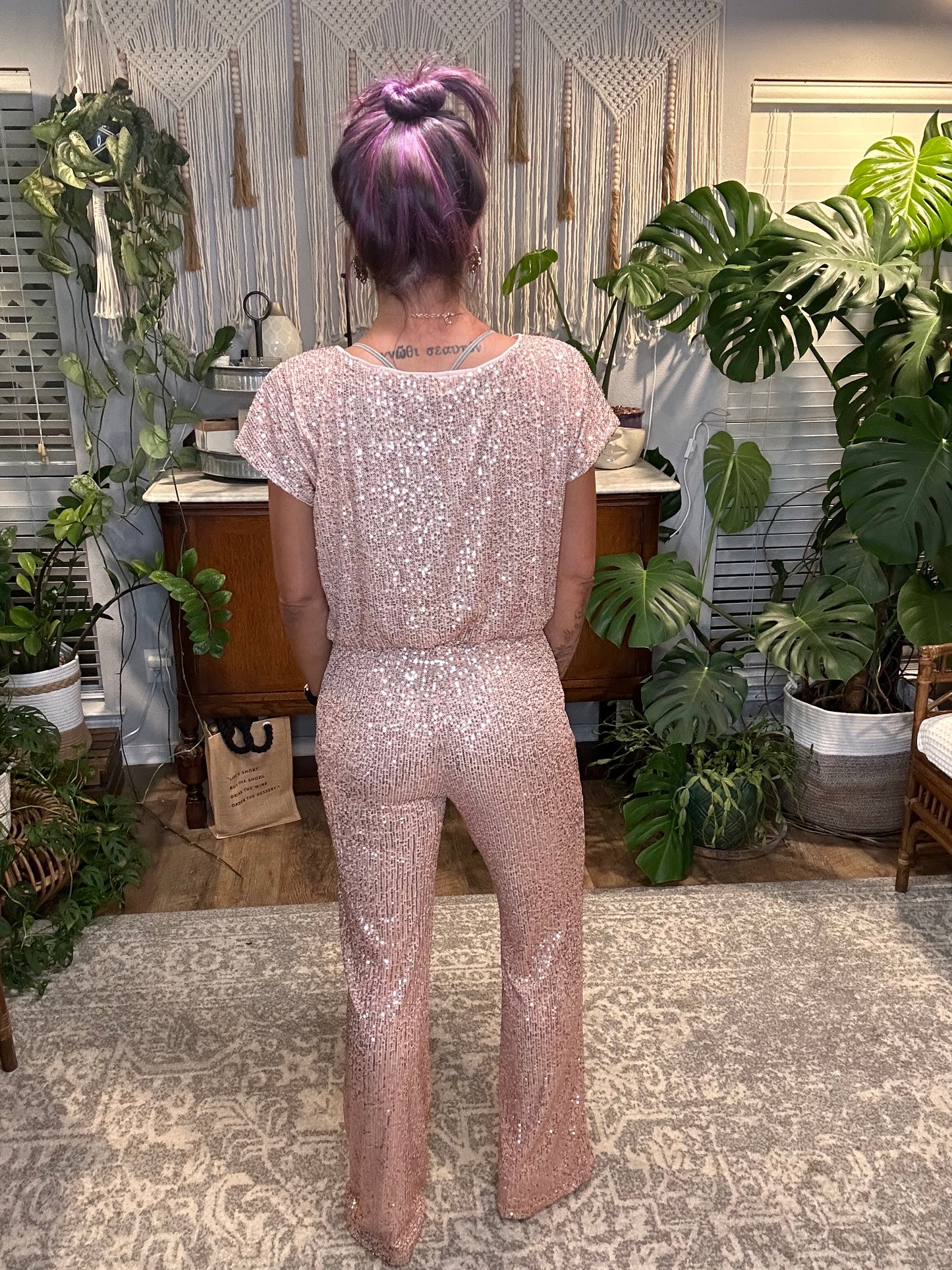 Rose Gold sequins pants set