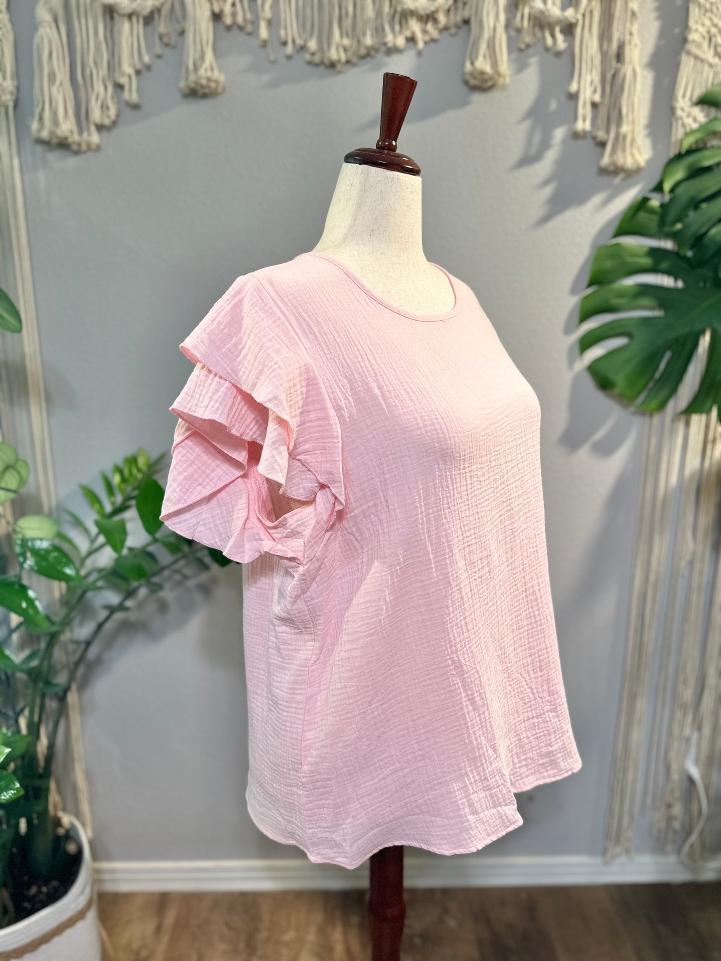 Pink ruffle sleeve top