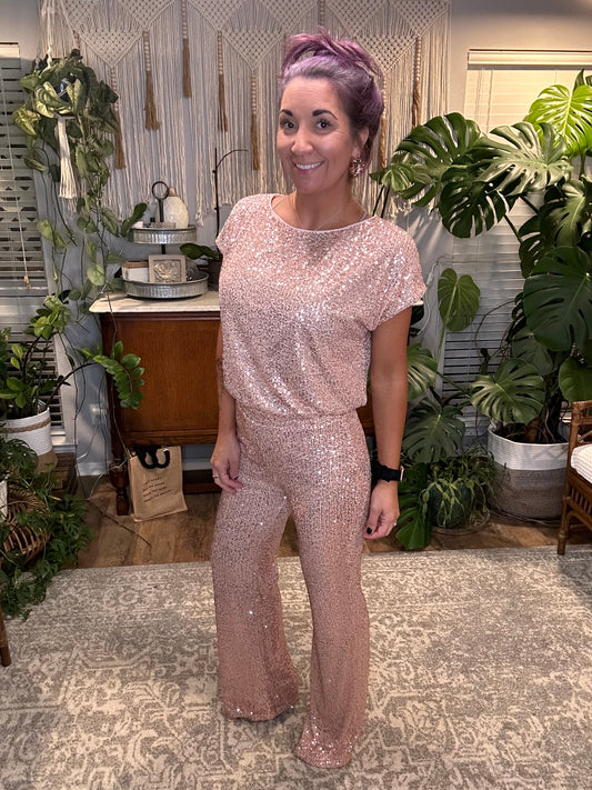 Rose Gold sequins pants set