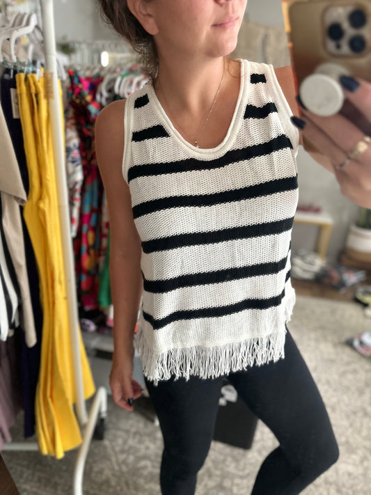 Black striped fringe Tank