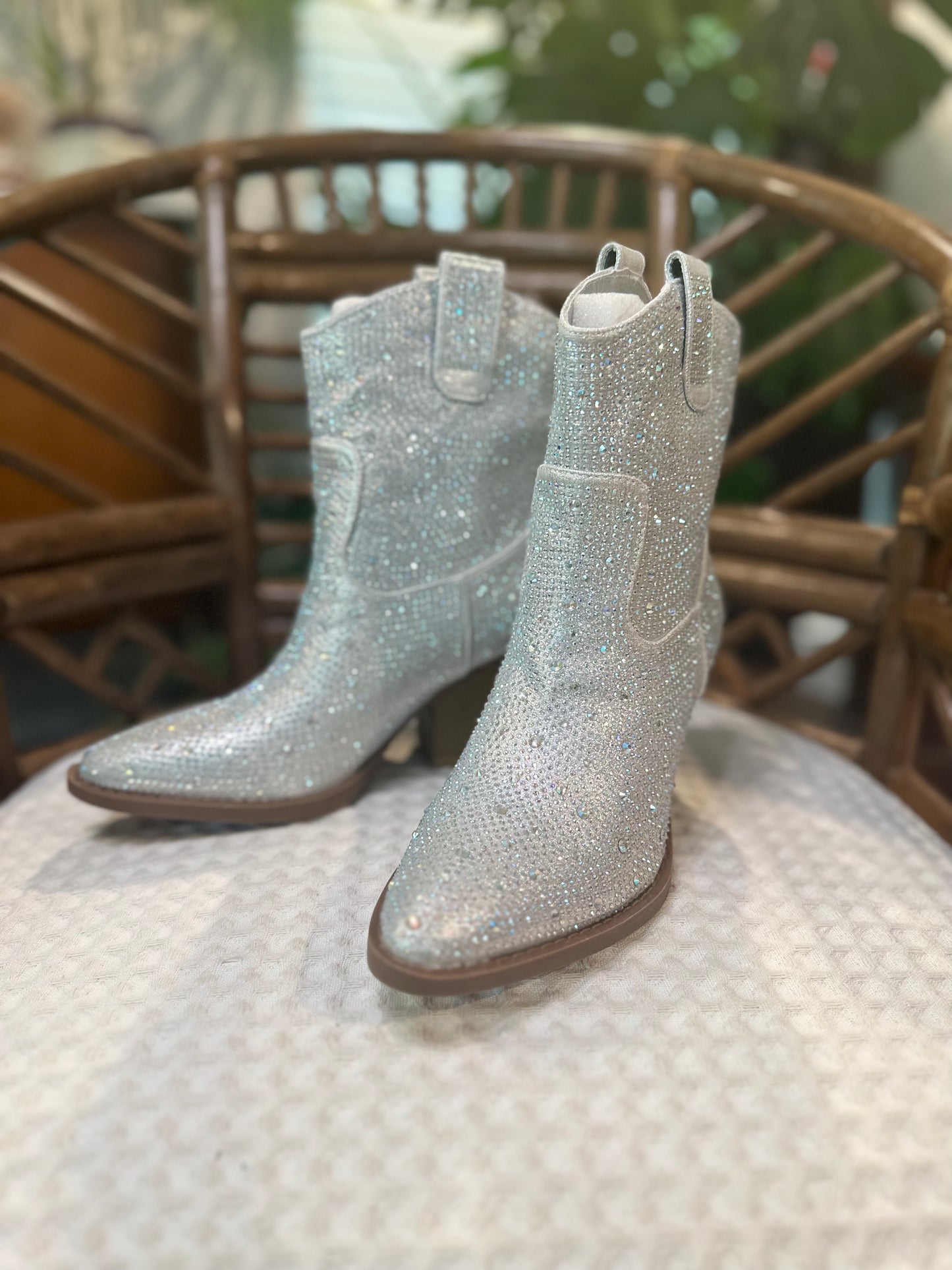 Silver Rhinestone Booties