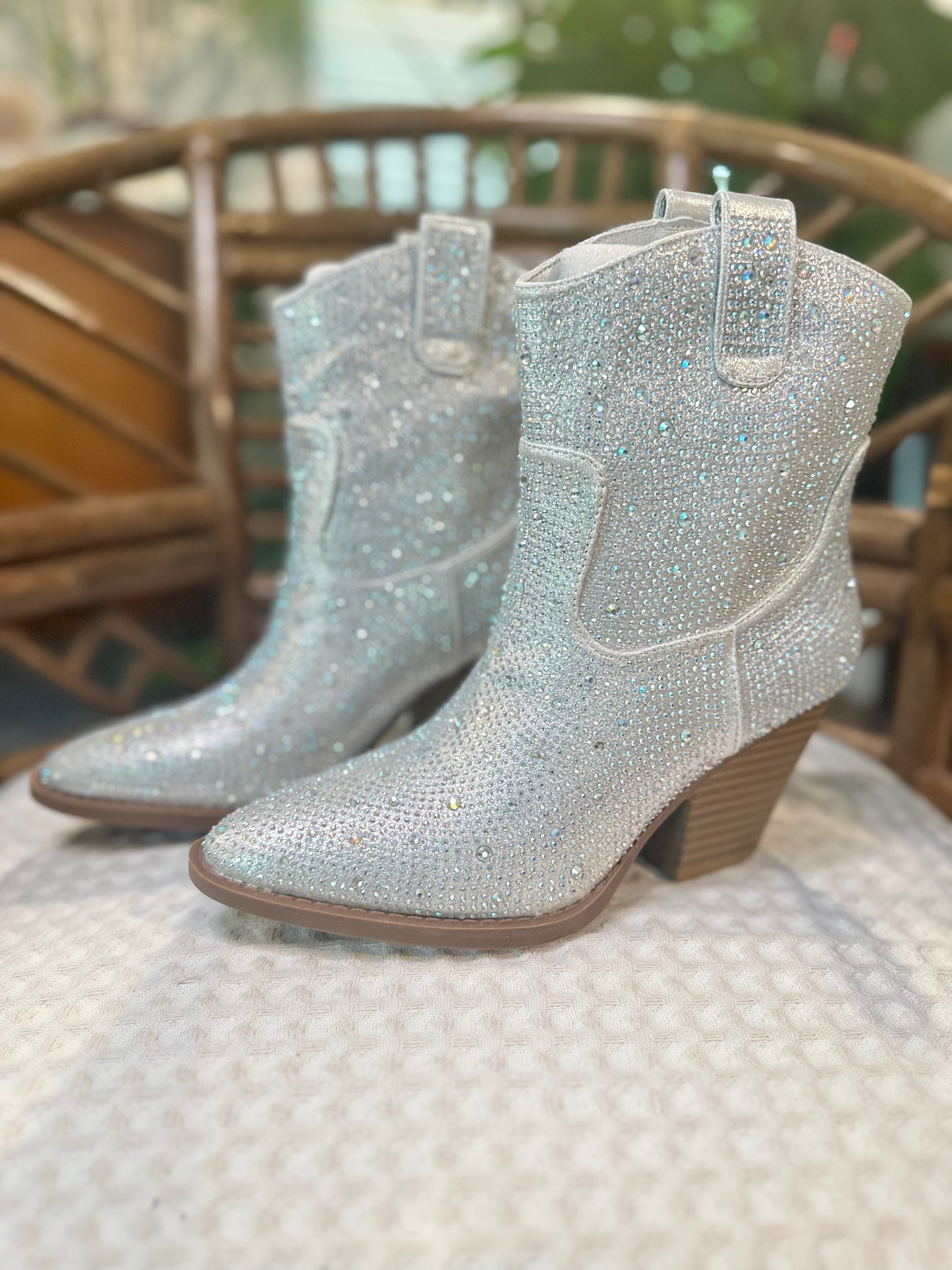 Silver Rhinestone Booties